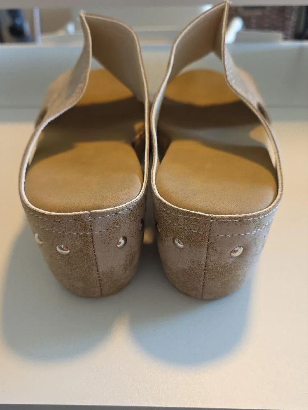 Wedge Slide Sandals in Tan